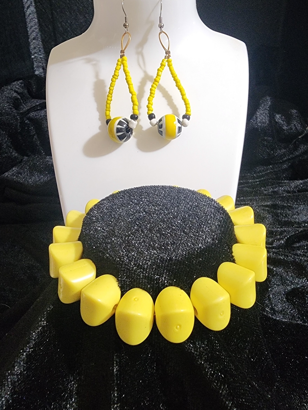 Yellow Beaded Statement Necklace and Earrings Set